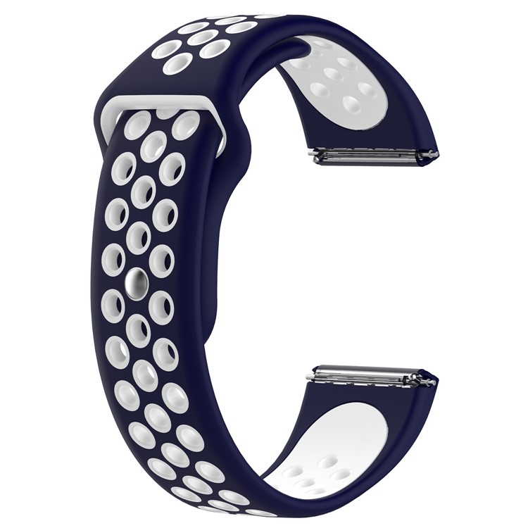 Bi-color Sports Silicone Breathable Watchband for Fitbit Versa - Dark Blue/White-1