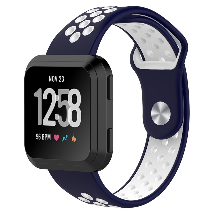 Bi-color Sports Silicone Breathable Watchband for Fitbit Versa - Dark Blue/White-3