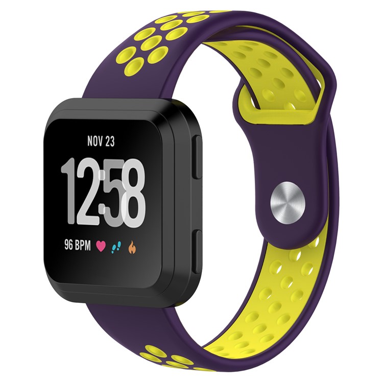 For Fitbit Versa Two-color Breathable Sports Replacement Silicone Strap - Purple/Yellow-2