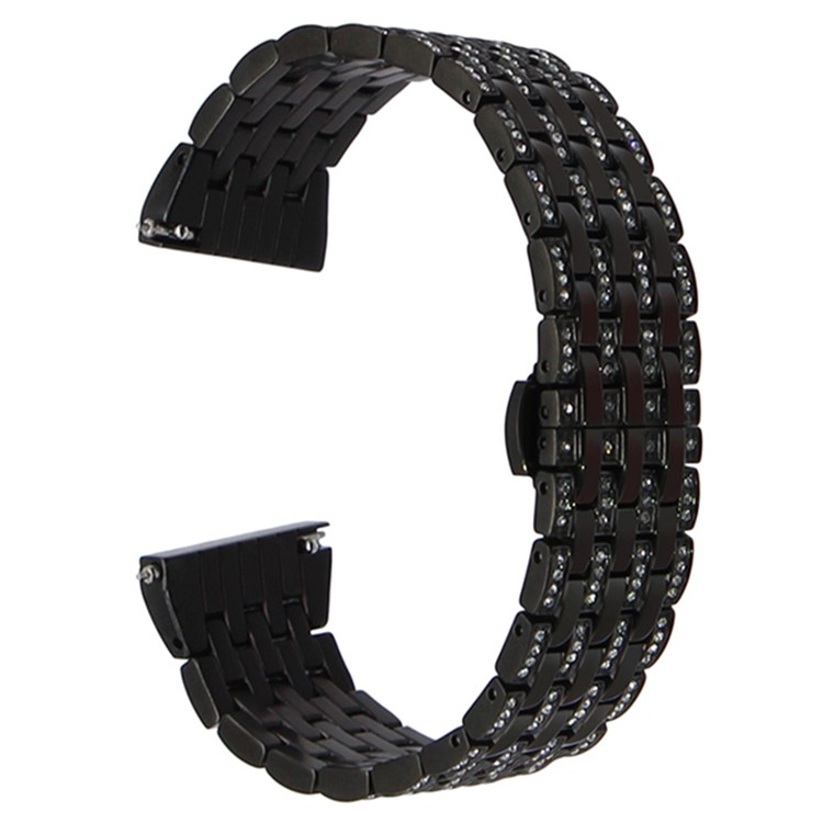 Glänzendes Strass-Dekor-Edelstahl-Armband Mit Schmetterlingsschnalle Für Samsung-Zahnrad S2 Klassiker - Schwarz-1