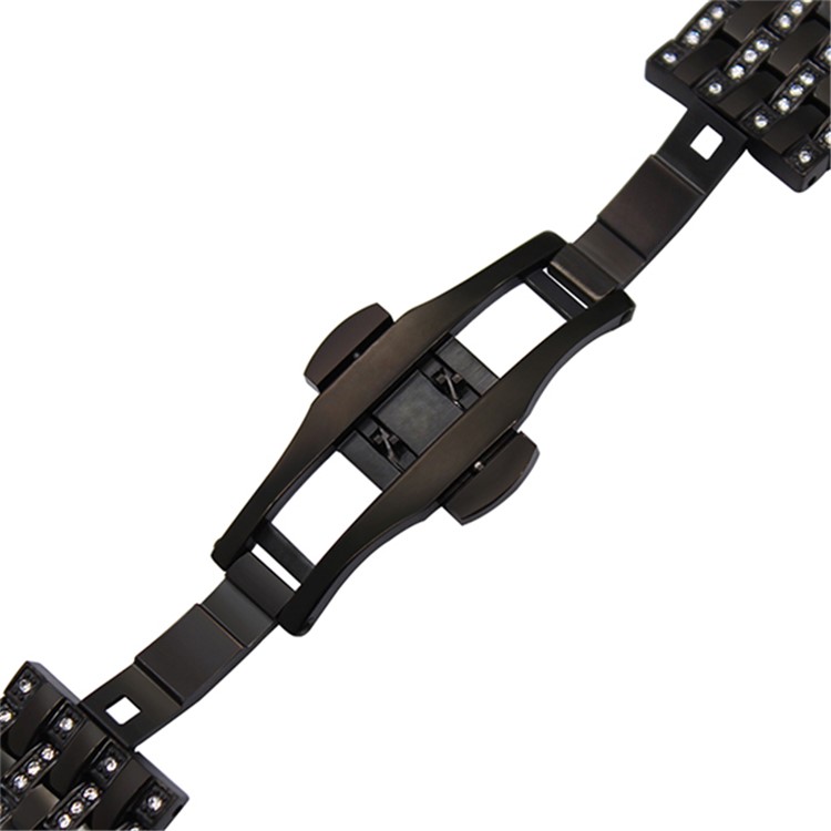 Glänzendes Strass-Dekor-Edelstahl-Armband Mit Schmetterlingsschnalle Für Samsung-Zahnrad S2 Klassiker - Schwarz-7