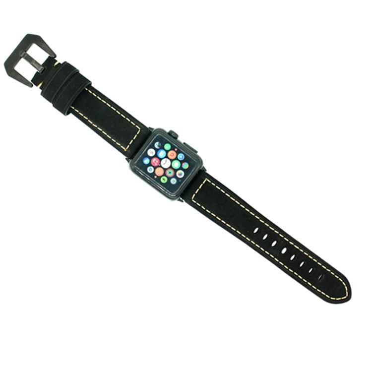 Vintage Echtlederarmband Für Apple Watch Serie 3/2/1 42mm - Matt-schwarz-4