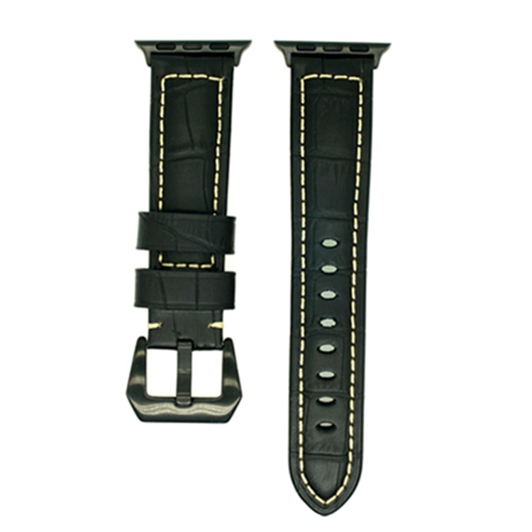 For Apple Watch Series 4 44mm, Series 3 / 2 / 1 42mm Retro Genuine Leather Watch Band - Crocodile Texture/Black-3