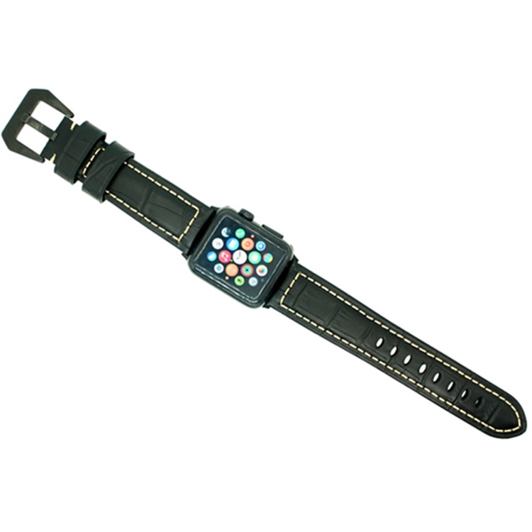 For Apple Watch Series 4 44mm, Series 3 / 2 / 1 42mm Retro Genuine Leather Watch Band - Crocodile Texture/Black-4