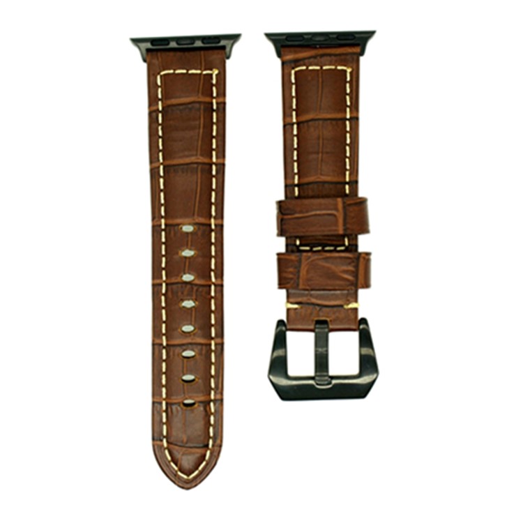 Vintage Genuine Leather Wristwatch Band Replacement for Apple Watch Series 4 44mm, Series 3 / 2 / 1 42mm - Crocodile Texture/Brown-3