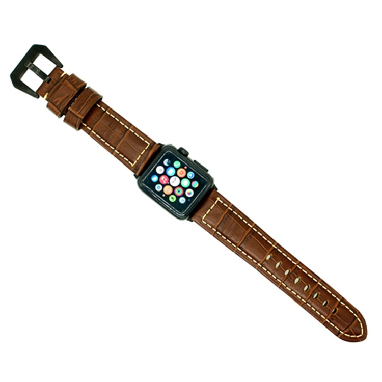 Vintage Genuine Leather Wristwatch Band Replacement for Apple Watch Series 4 44mm, Series 3 / 2 / 1 42mm - Crocodile Texture/Brown-4