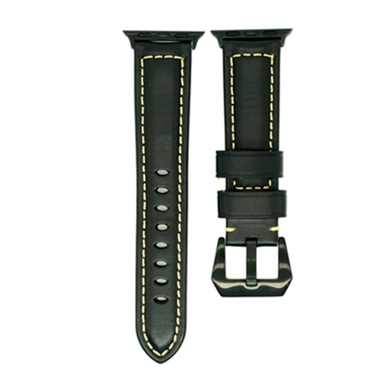 

Vintage Genuine Leather Watch Band for Apple Watch Series 4 40mm, Series 3 / 2 / 1 38mm - Bright Black
