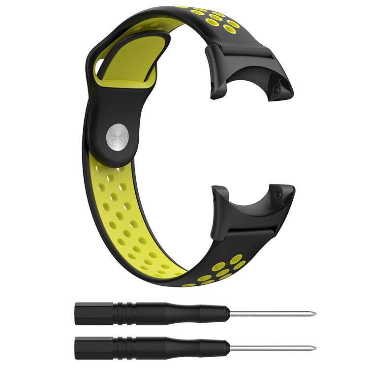 Hollow Two-tone Silicone Watch Wrist Strap for Suunto Core All Black with Installation Tools - Black / Green-1