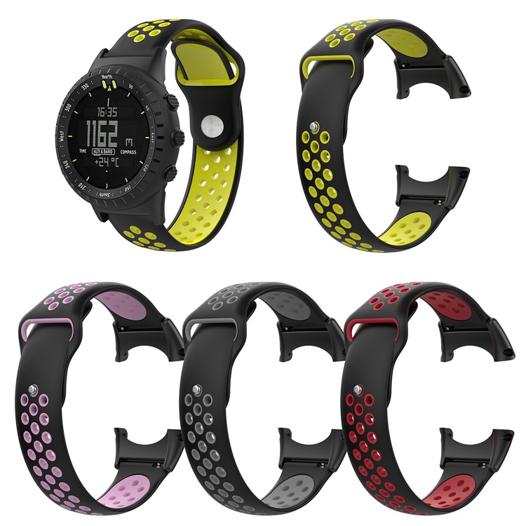 Hollow Two-tone Silicone Watch Wrist Strap for Suunto Core All Black with Installation Tools - Black / Green-4