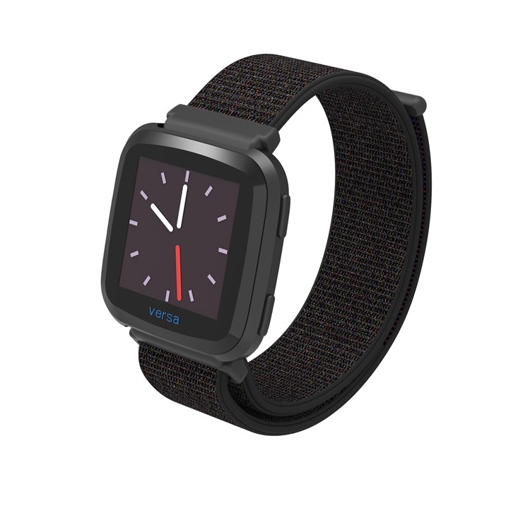 Velcro Closure Nylon Watch Band Replacement for Fitbit Versa - Matte Black-3