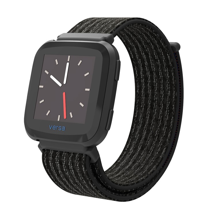 Velcro Closure Nylon Watch Band Replacement for Fitbit Versa - Matte Black-8