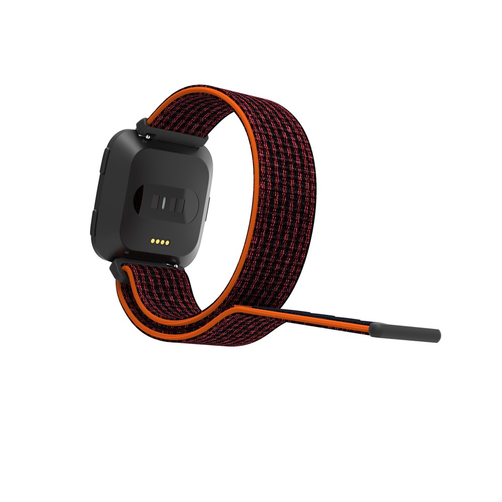 Velcro Closure Nylon Watch Strap Replacement for Fitbit Versa - Black / Red-10