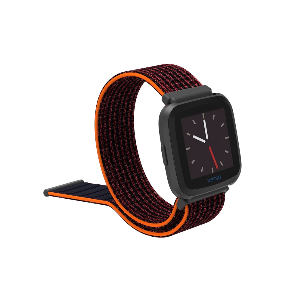 Velcro Closure Nylon Watch Strap Replacement for Fitbit Versa - Black / Red-2