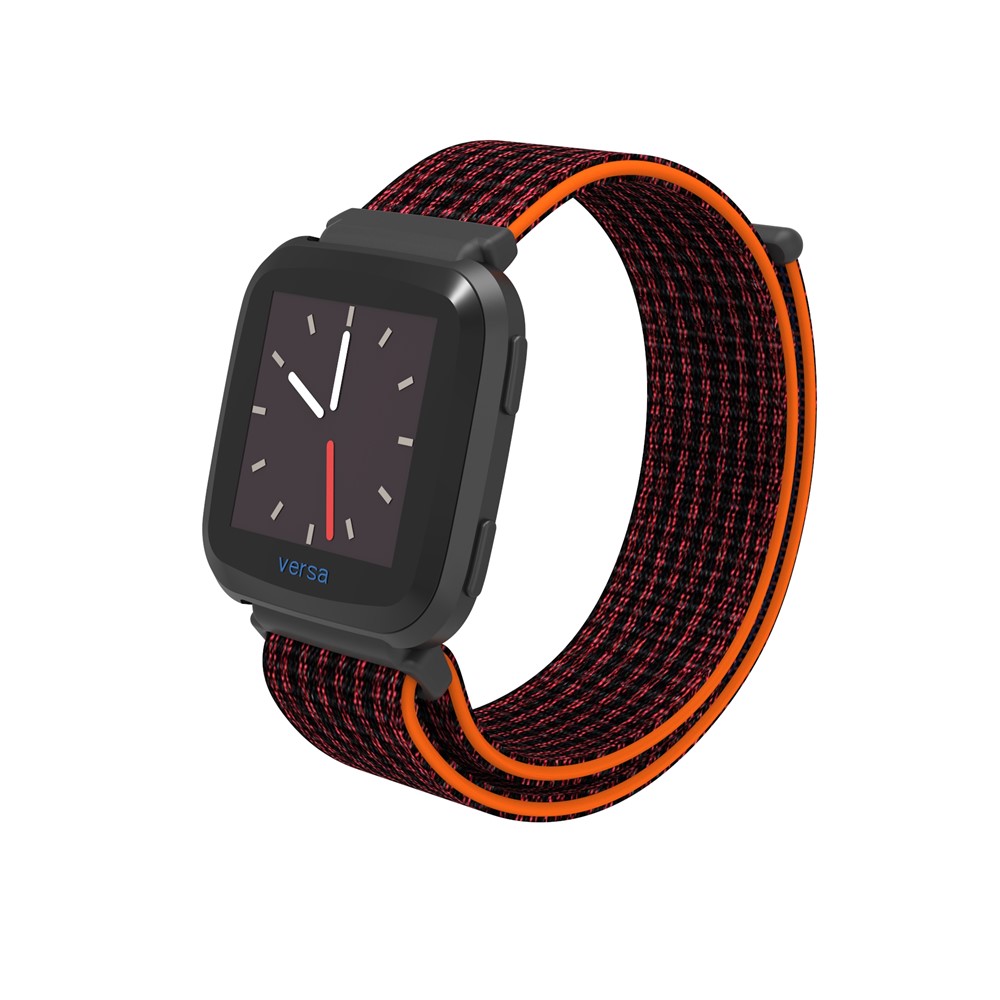 Velcro Closure Nylon Watch Strap Replacement for Fitbit Versa - Black / Red-3