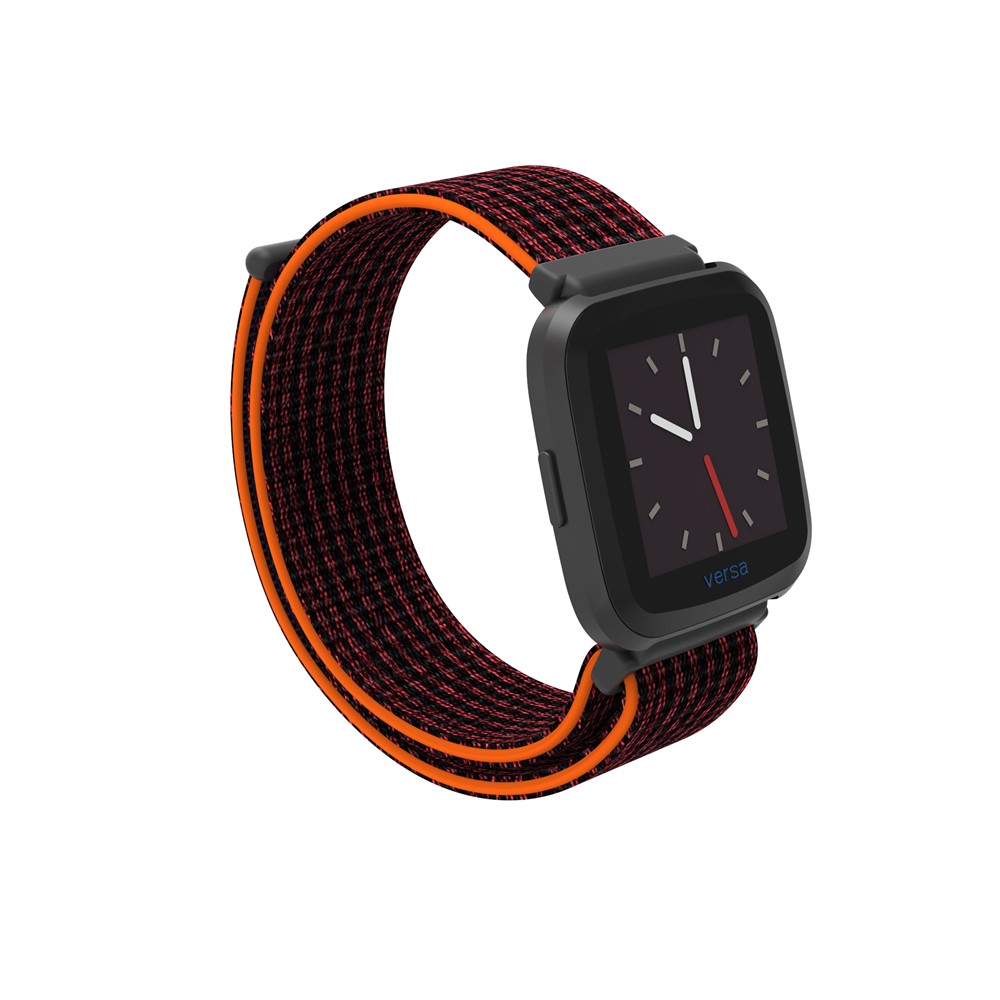 Velcro Closure Nylon Watch Strap Replacement for Fitbit Versa - Black / Red-4