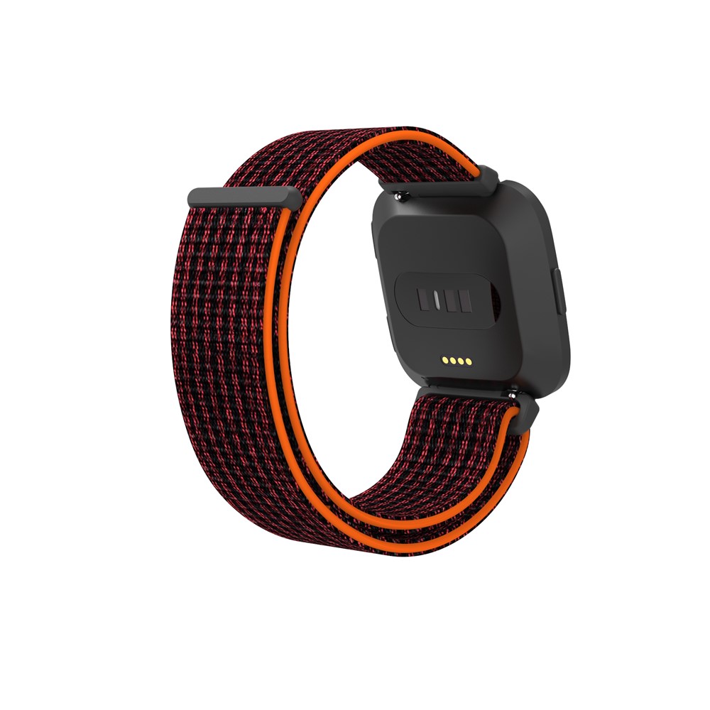 Velcro Closure Nylon Watch Strap Replacement for Fitbit Versa - Black / Red-5
