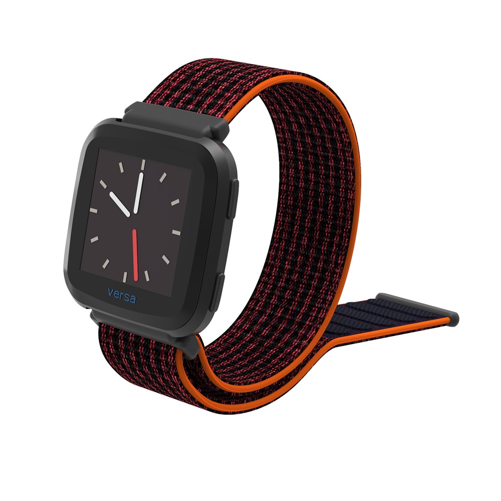Velcro Closure Nylon Watch Strap Replacement for Fitbit Versa - Black / Red-7