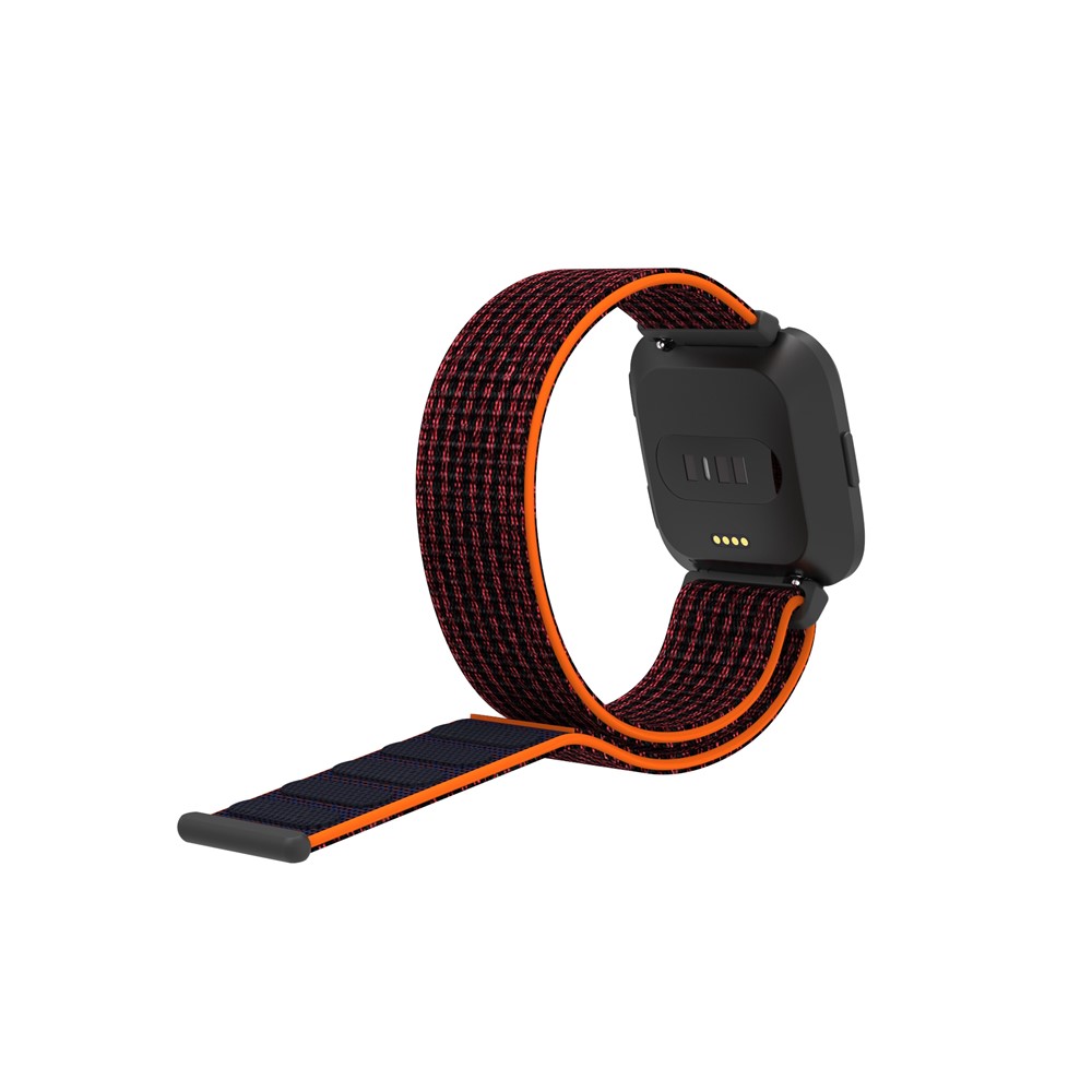 Velcro Closure Nylon Watch Strap Replacement for Fitbit Versa - Black / Red-9