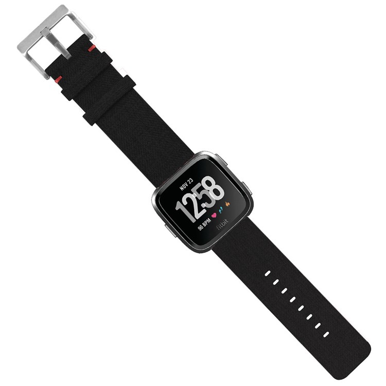 Classic Buckle Canvas Watch Band with Spring Bar for Fitbit Versa - Black-2