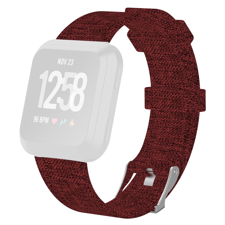 Classic Buckle Canvas Watch Band Replacement with Spring Bar for Fitbit Versa - Red-1