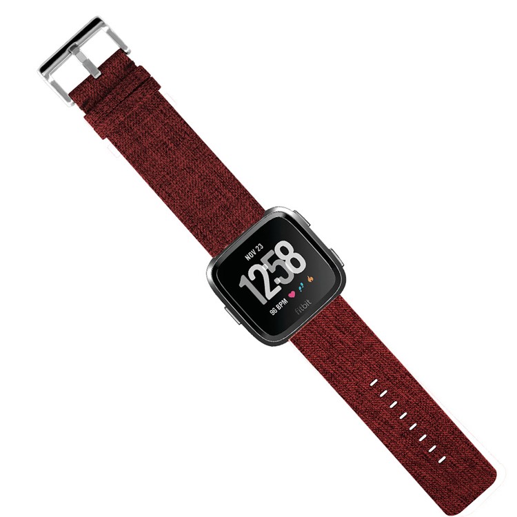 Classic Buckle Canvas Watch Band Replacement with Spring Bar for Fitbit Versa - Red-2