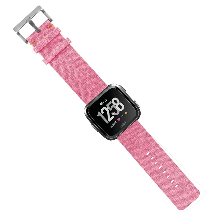 Classic Buckle Canvas Watch Strap Replacement with Spring Bar for Fitbit Versa - Pink-2