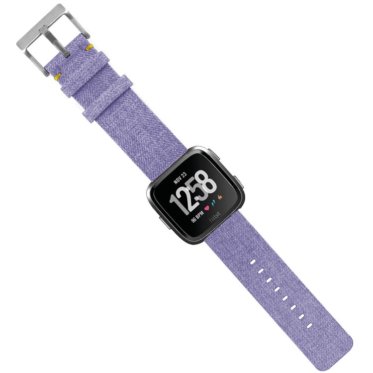 Classic Buckle Canvas Adjustable Watch Band with Spring Bar for Fitbit Versa - Purple-2