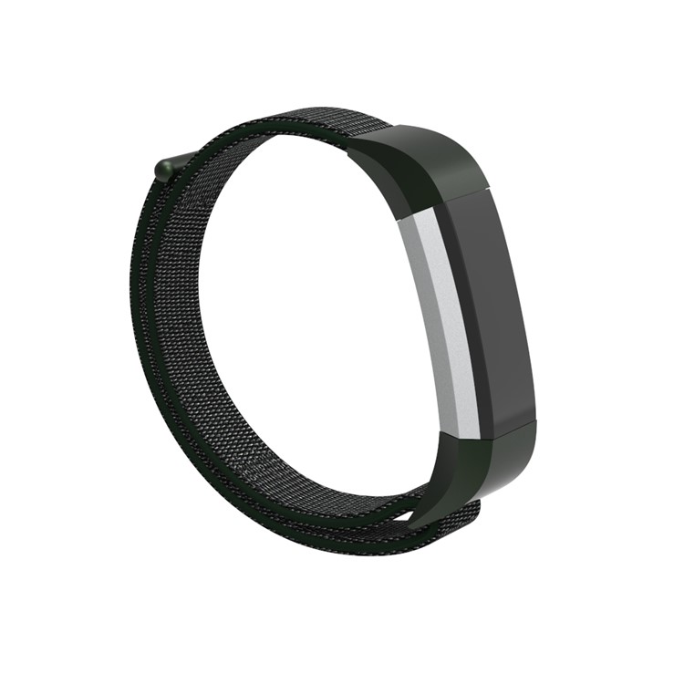 Velcro Closure Nylon Wristwatch Strap Replacement + Connector for Fitbit Alta - Olive Green-2