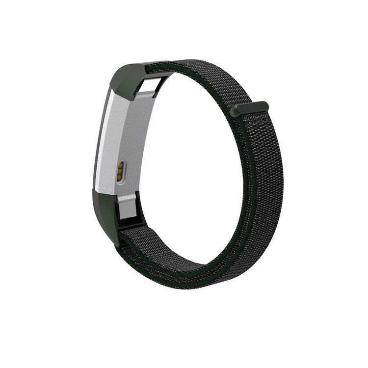 Velcro Closure Nylon Wristwatch Strap Replacement + Connector for Fitbit Alta - Olive Green-4