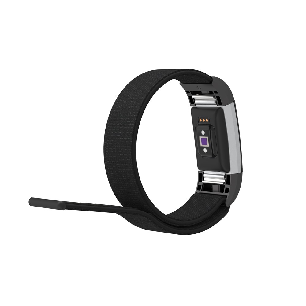 Velcro Closure Flexible Nylon Watch Band + Connector for Fitbit Charge 2 - Black-3