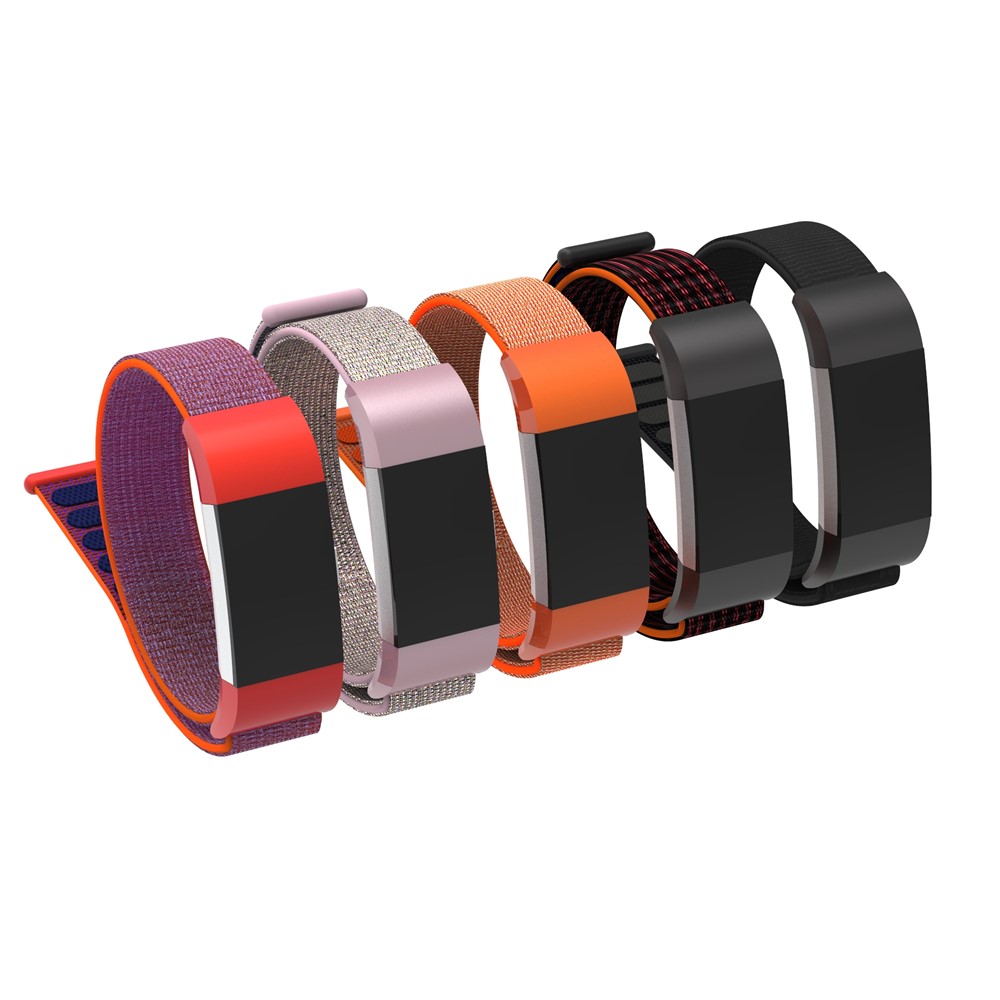 Velcro Closure Flexible Nylon Watch Band + Connector for Fitbit Charge 2 - Black-9