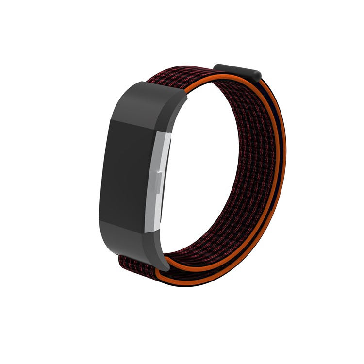 Velcro Closure Flexible Nylon Watch Strap + Connector for Fitbit Charge 2 - Orange / Black-2