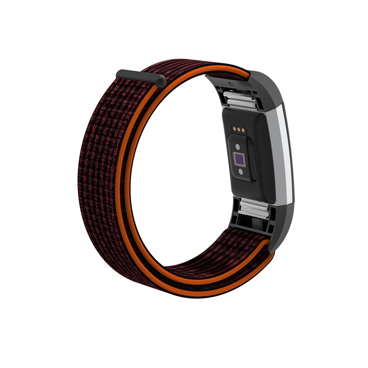 Velcro Closure Flexible Nylon Watch Strap + Connector for Fitbit Charge 2 - Orange / Black-3