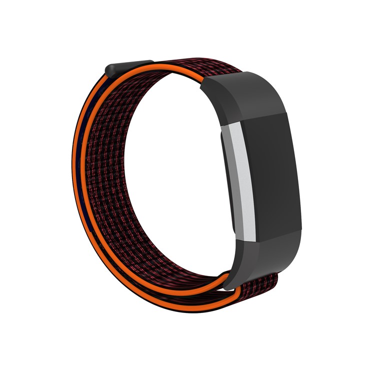 Velcro Closure Flexible Nylon Watch Strap + Connector for Fitbit Charge 2 - Orange / Black-8