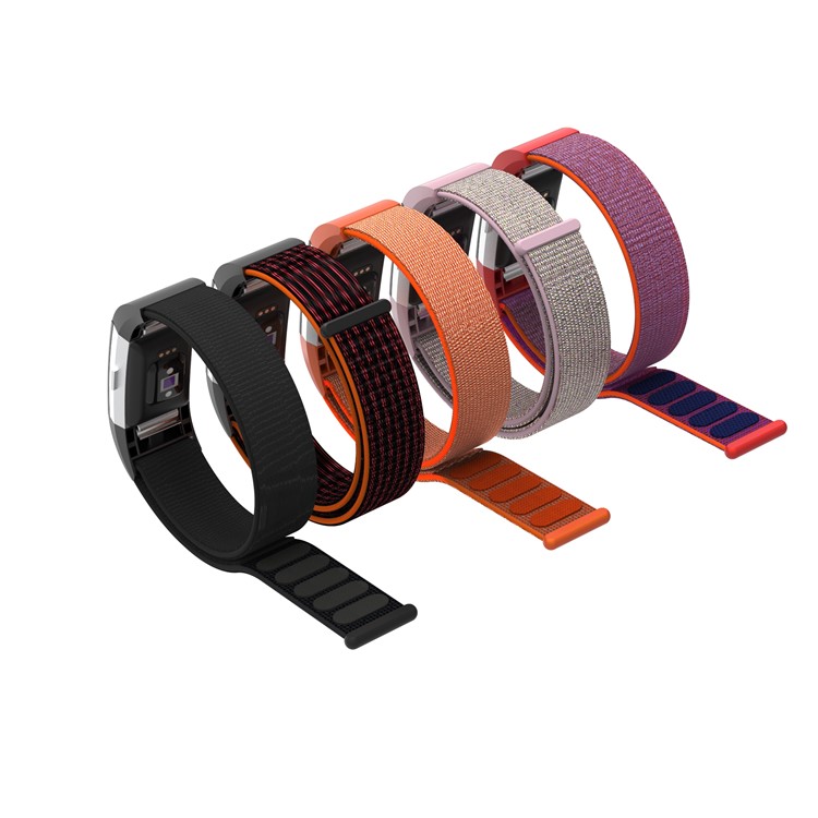 Velcro Closure Flexible Nylon Watch Strap + Connector for Fitbit Charge 2 - Orange / Black-9
