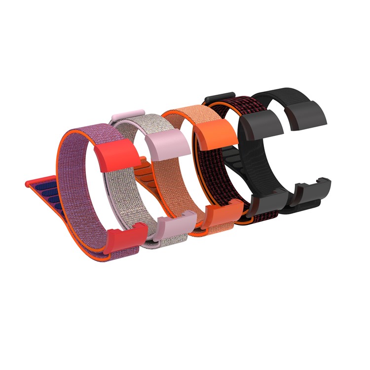 Velcro Closure Flexible Nylon Wrist Watch Strap + Connector for Fitbit Charge 2 - Rose-9