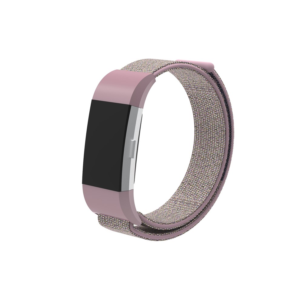 Velcro Closure Flexible Nylon Watch Band Strap + Connector for Fitbit Charge 2 - Pink-2