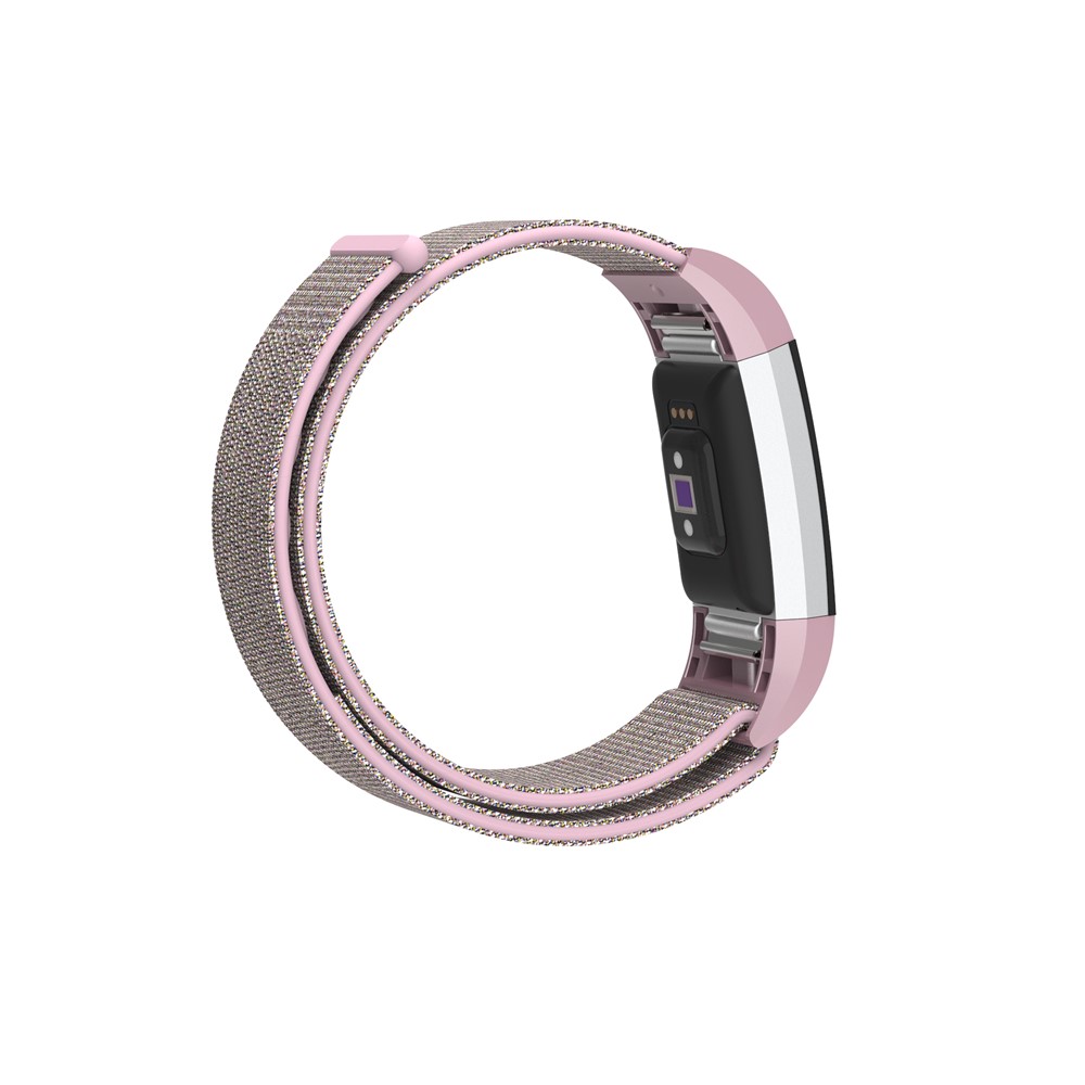 Velcro Closure Flexible Nylon Watch Band Strap + Connector for Fitbit Charge 2 - Pink-3