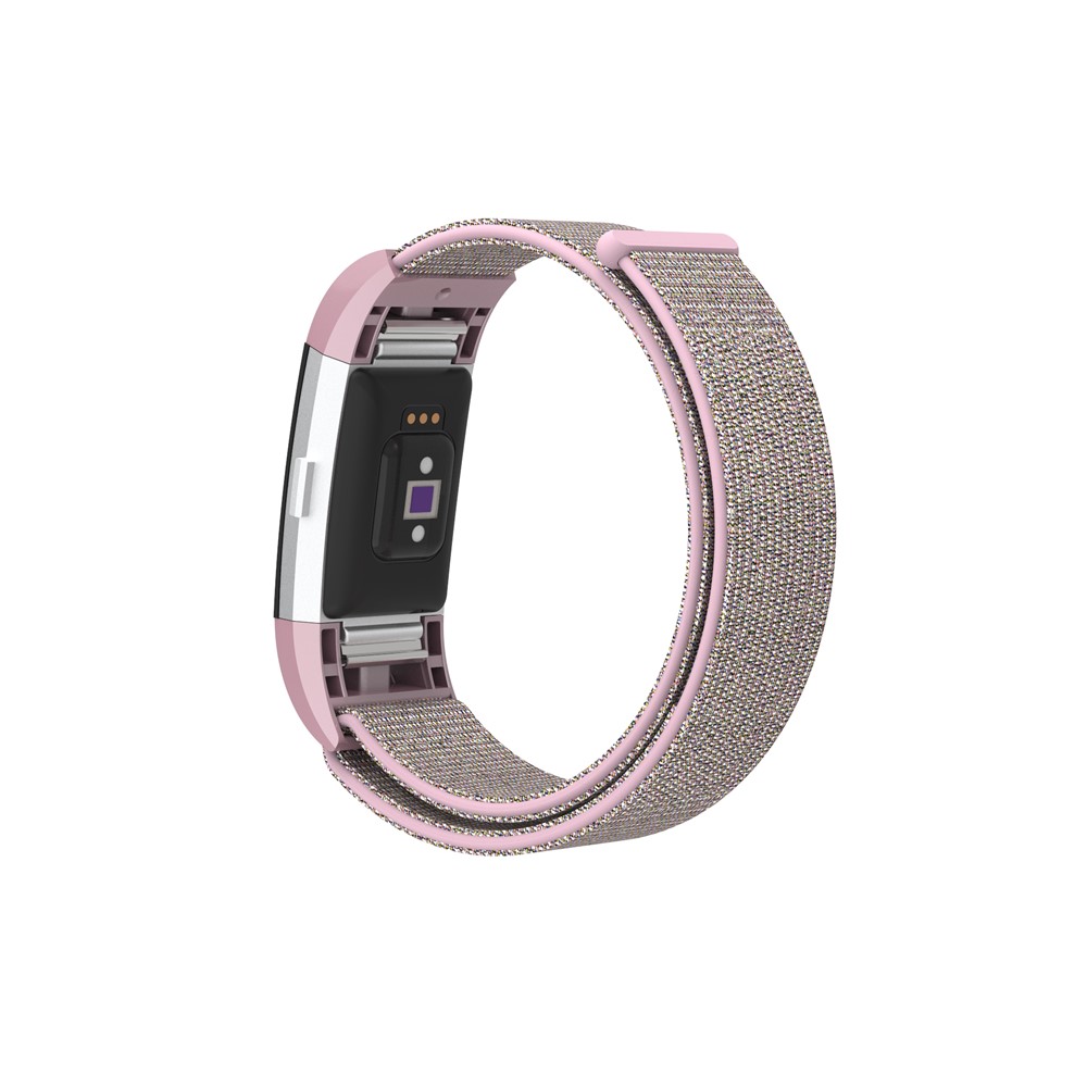 Velcro Closure Flexible Nylon Watch Band Strap + Connector for Fitbit Charge 2 - Pink-4