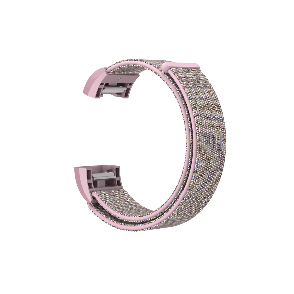 Velcro Closure Flexible Nylon Watch Band Strap + Connector for Fitbit Charge 2 - Pink-5