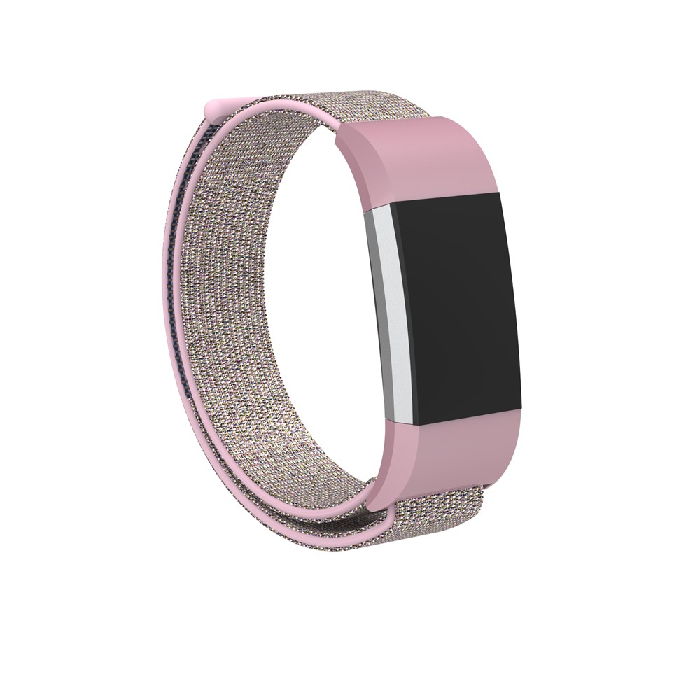 Velcro Closure Flexible Nylon Watch Band Strap + Connector for Fitbit Charge 2 - Pink-8
