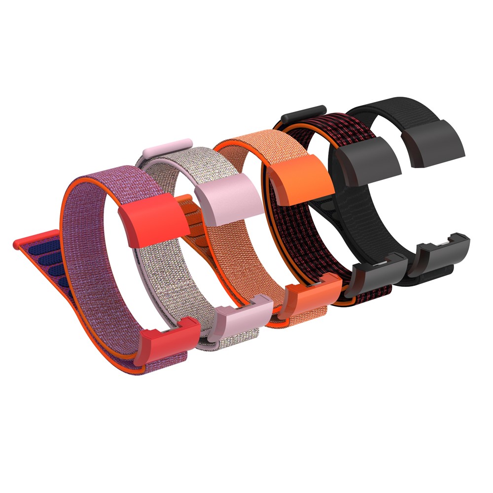 Velcro Closure Flexible Nylon Watch Band Strap + Connector for Fitbit Charge 2 - Pink-9