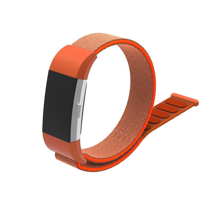 Velcro Closure Flexible Nylon Watch Repair Band + Connector for Fitbit Charge 2 - Orange-2