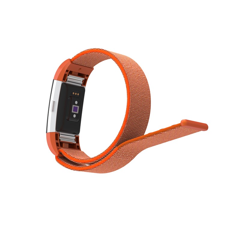 Velcro Closure Flexible Nylon Watch Repair Band + Connector for Fitbit Charge 2 - Orange-3