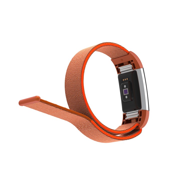 Velcro Closure Flexible Nylon Watch Repair Band + Connector for Fitbit Charge 2 - Orange-4