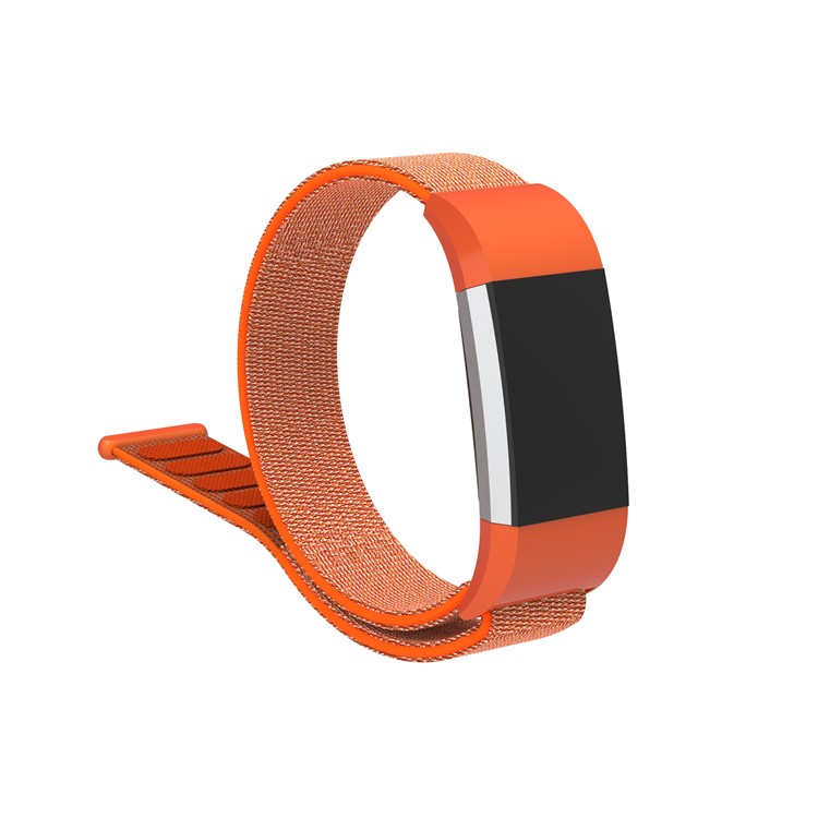 Velcro Closure Flexible Nylon Watch Repair Band + Connector for Fitbit Charge 2 - Orange-7