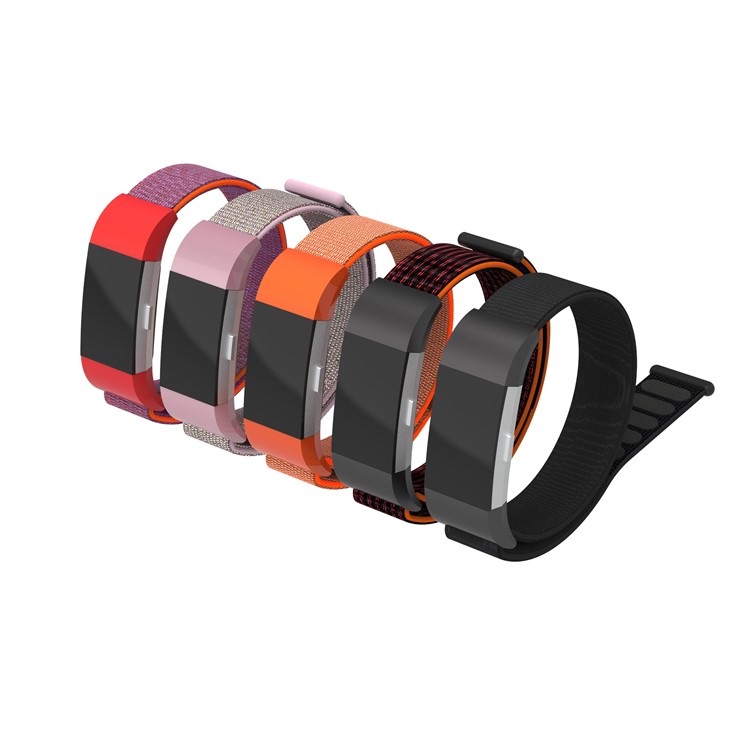 Velcro Closure Flexible Nylon Watch Repair Band + Connector for Fitbit Charge 2 - Orange-9