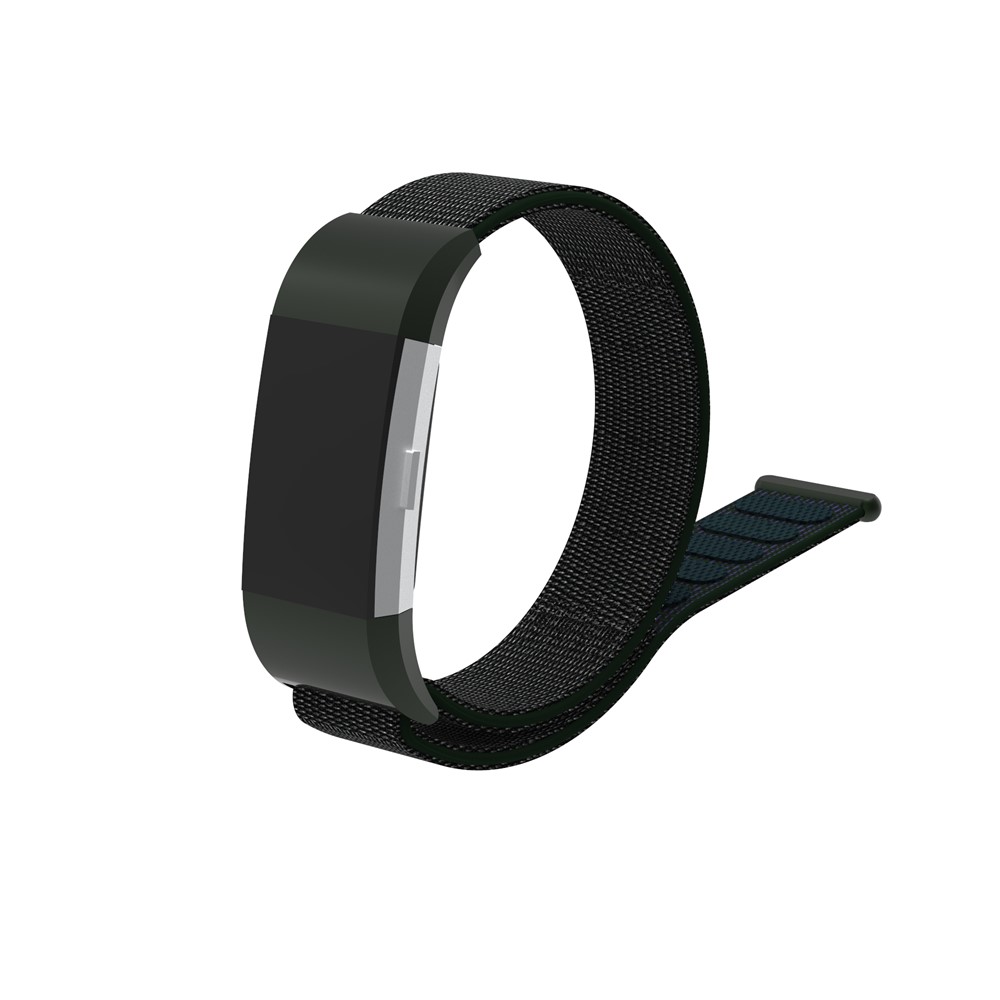 Velcro Closure Flexible Nylon Watch Replacement Strap + Connector for Fitbit Charge 2 - Dark Green-2