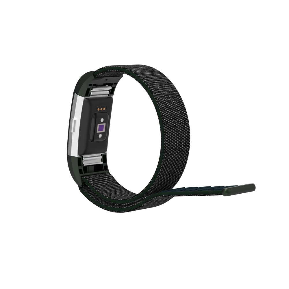 Velcro Closure Flexible Nylon Watch Replacement Strap + Connector for Fitbit Charge 2 - Dark Green-3