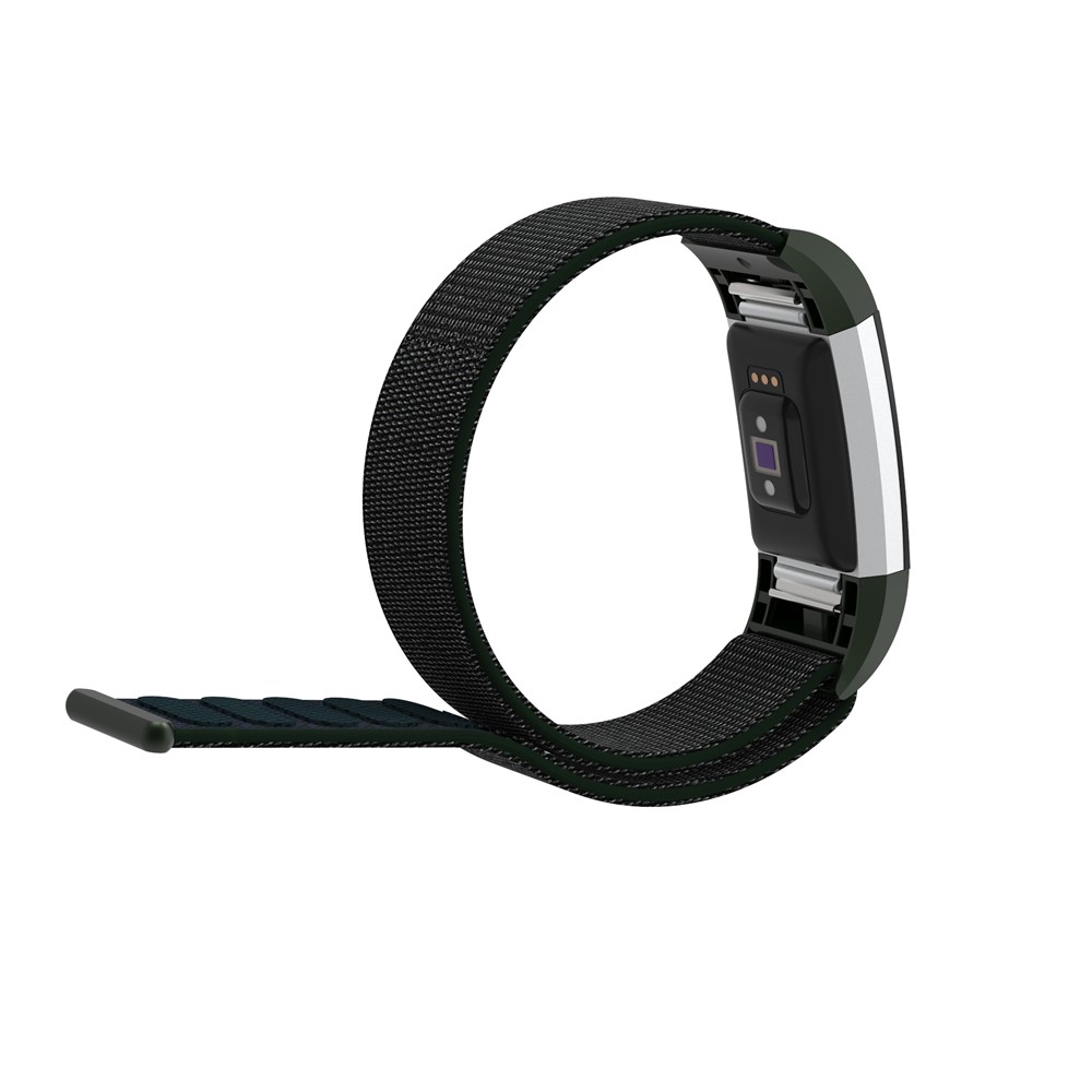 Velcro Closure Flexible Nylon Watch Replacement Strap + Connector for Fitbit Charge 2 - Dark Green-4
